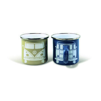 Lot de 2 mugs émaillées collection Volkswagen : - Coloris : Bleu et beige