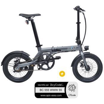 Vélo électrique pliant 16 pouces 6,4A CITY - Gris EOVOLT