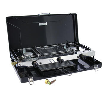 Réchaud à gaz 2 feux avec grill/toaster