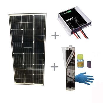 Pack Panneau solaire 130W + Régulateur solaire MPPT 10A + Kit colle