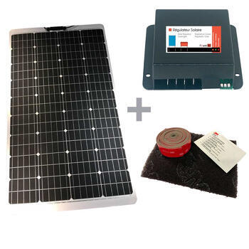 Pack Panneau solaire Semi-Flex PERC 130W + Régulateur solaire PWM LCD 10A + 2 Kits adhésif