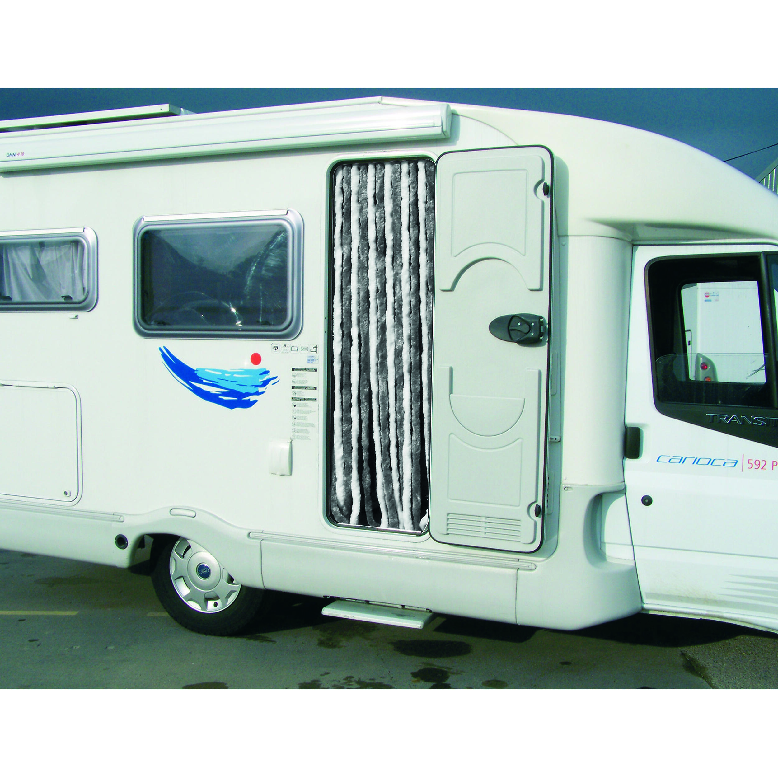 Rideau chenille pour porte camping-car : - Coloris : Gris et Blanc