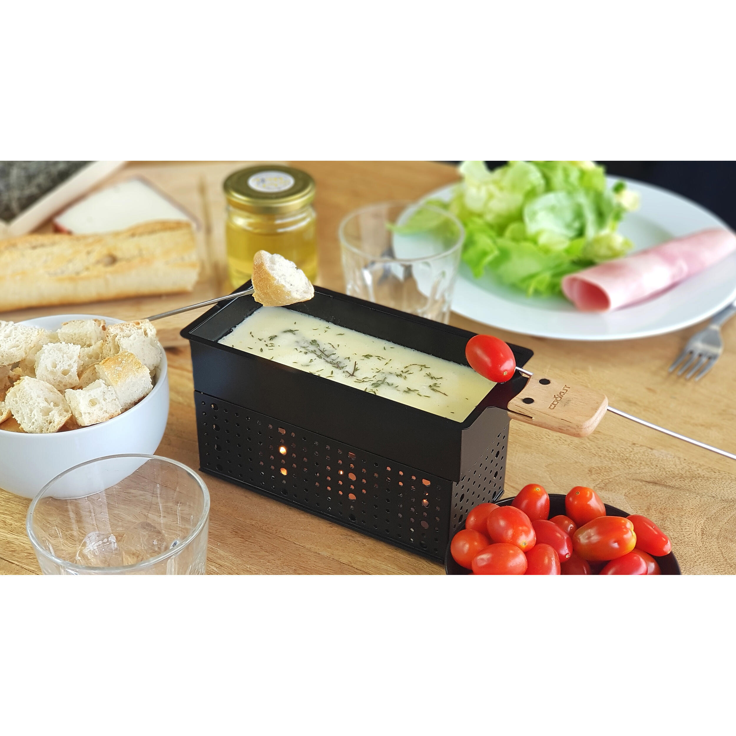 Appareil à raclette et fondue à la bougie pour 2 personnes