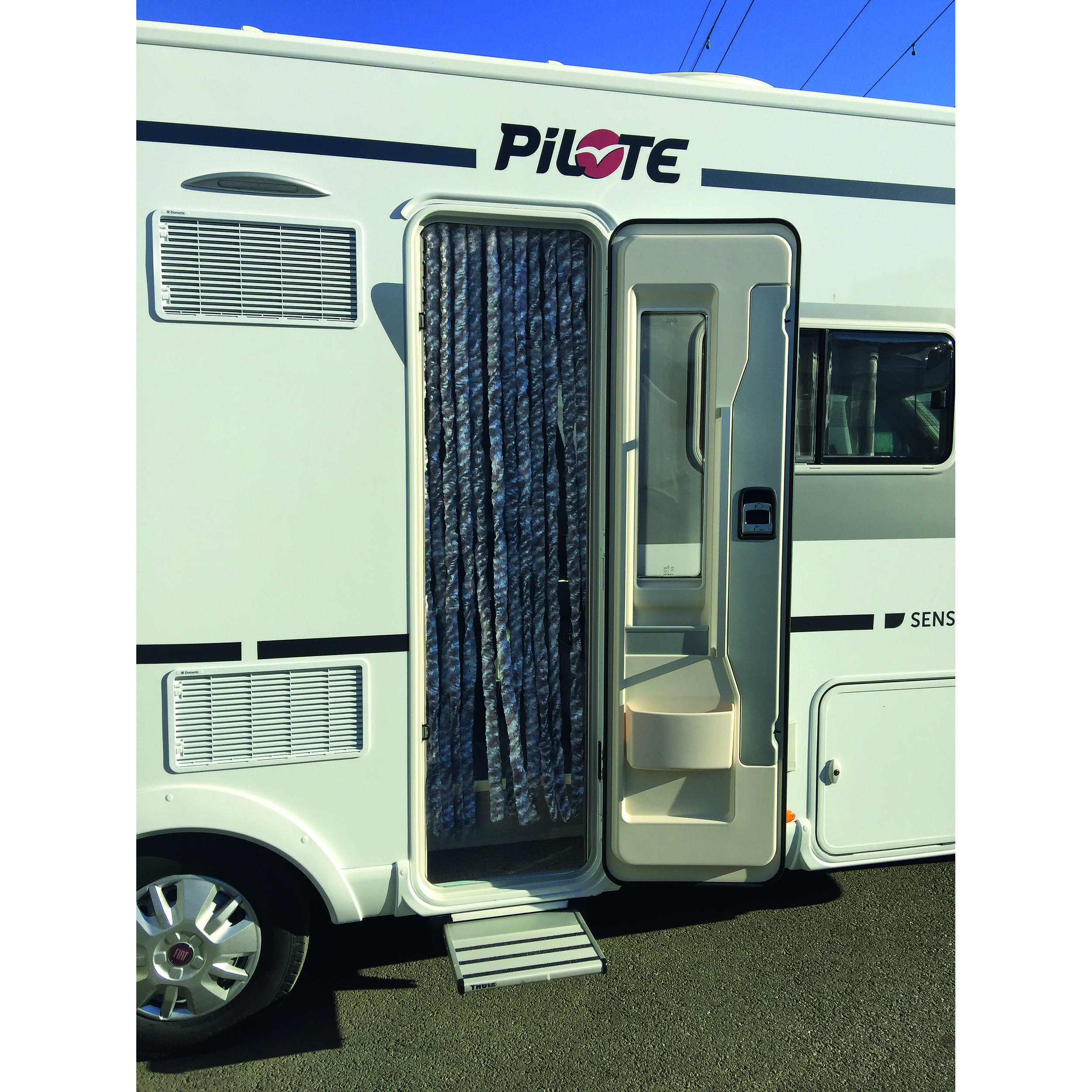Rideau chenille pour porte camping-car : - Coloris : Marron / Blanc / Gris