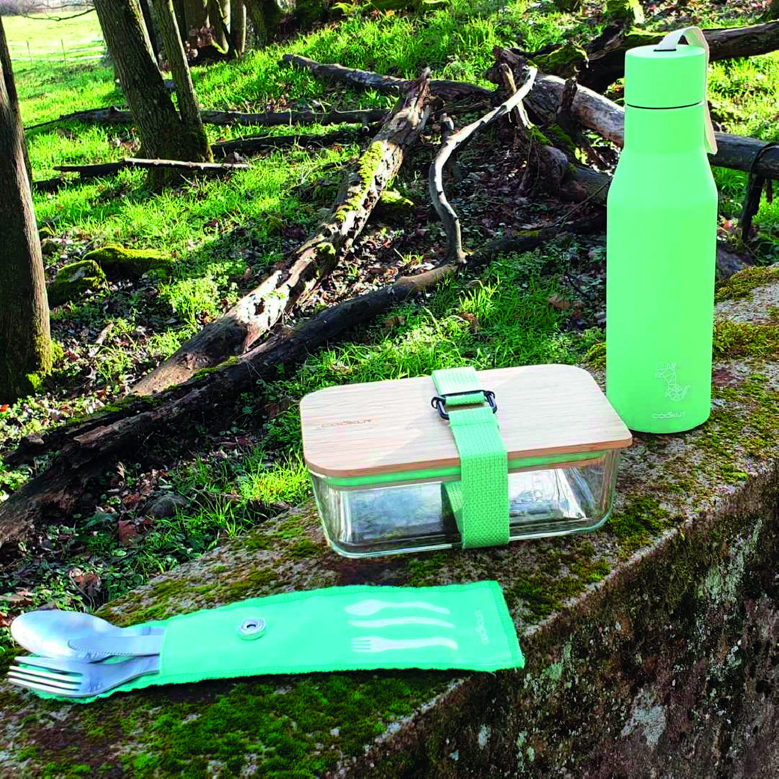 Lunch box en bambou et verre : - Coloris : Vert