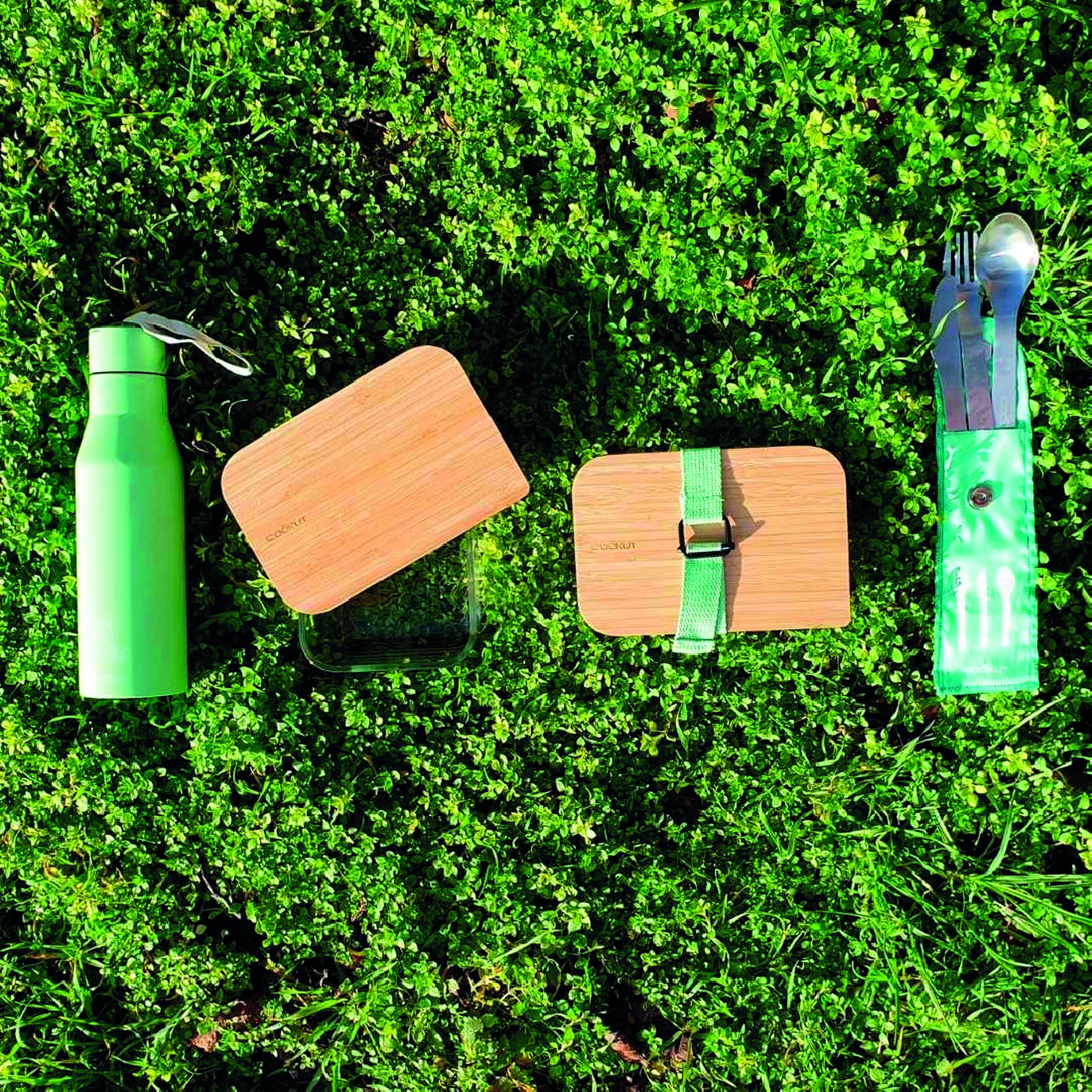 Lunch box en bambou et verre : - Coloris : Vert