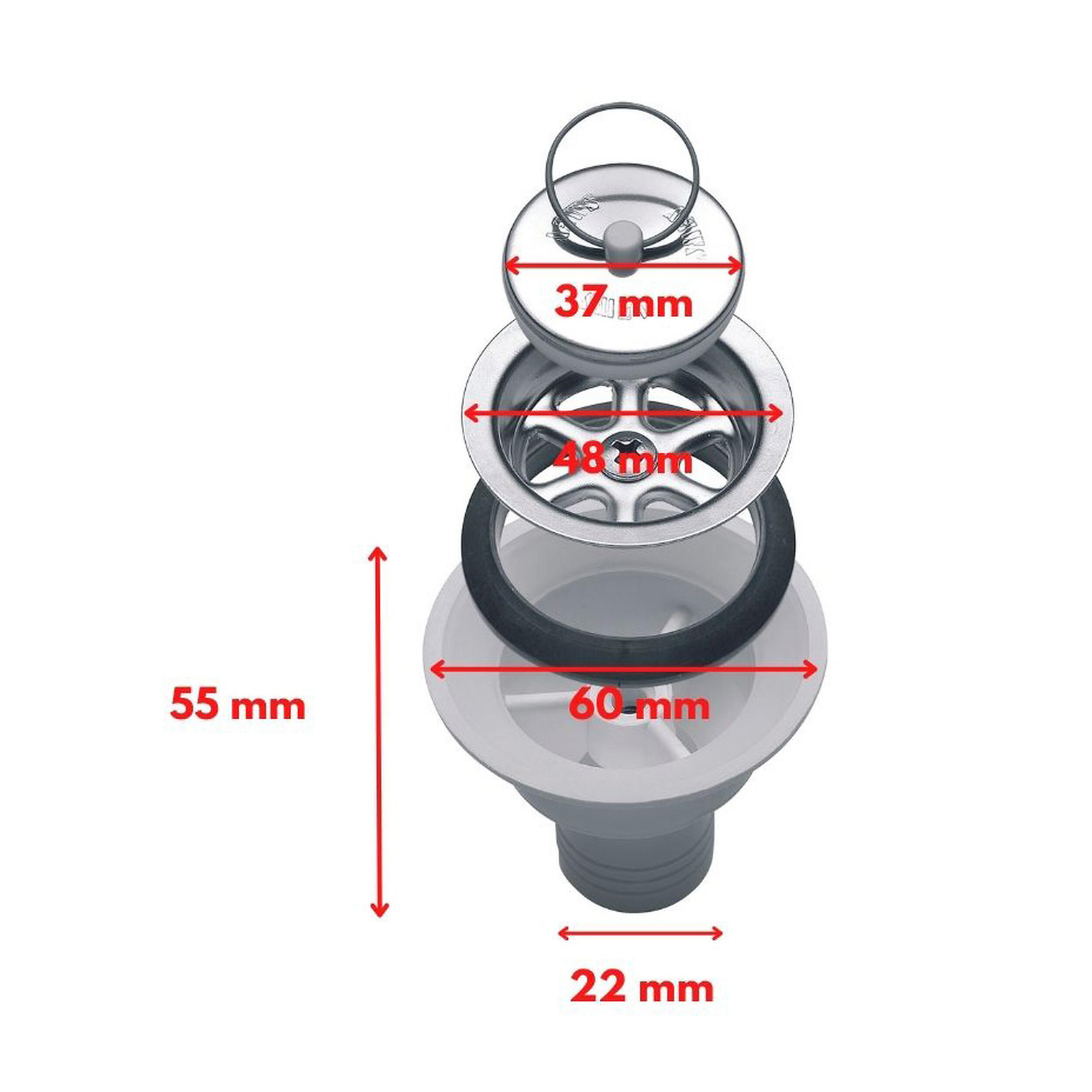 Bonde avec une sortie droite : pour un tuyau de diamètre 25mm