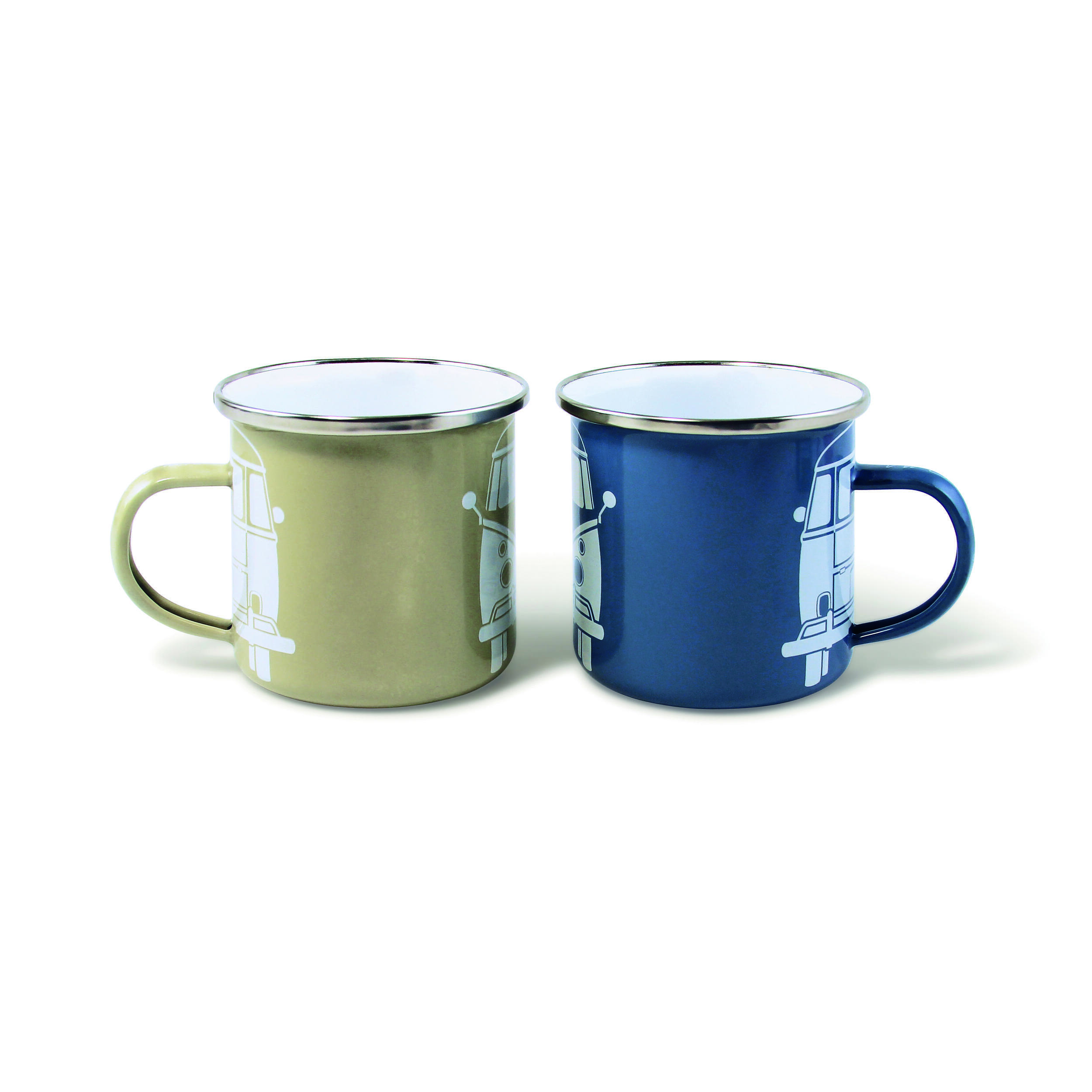 Lot de 2 mugs émaillées collection Volkswagen : - Coloris : Bleu et beige