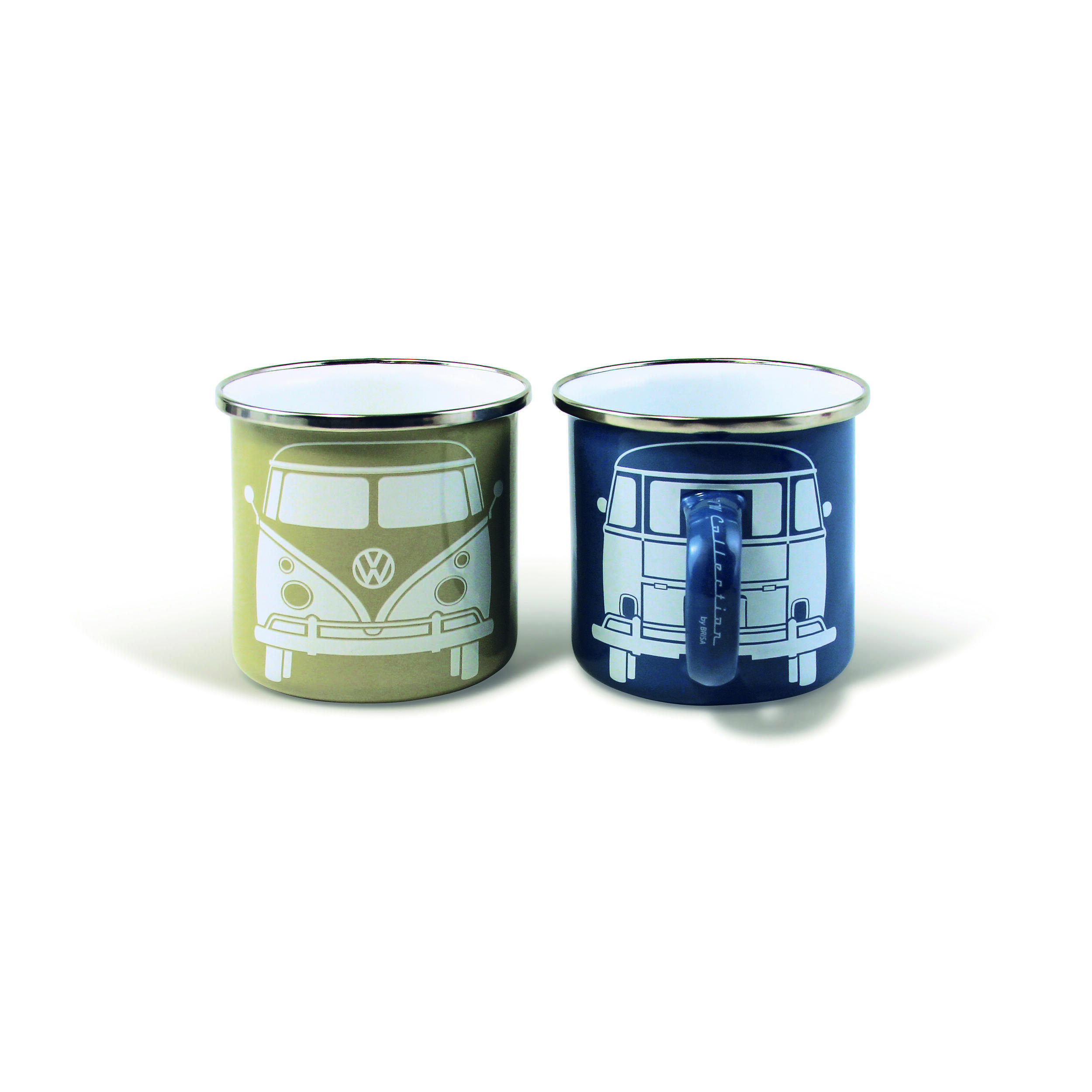 Lot de 2 mugs émaillées collection Volkswagen : - Coloris : Bleu et beige