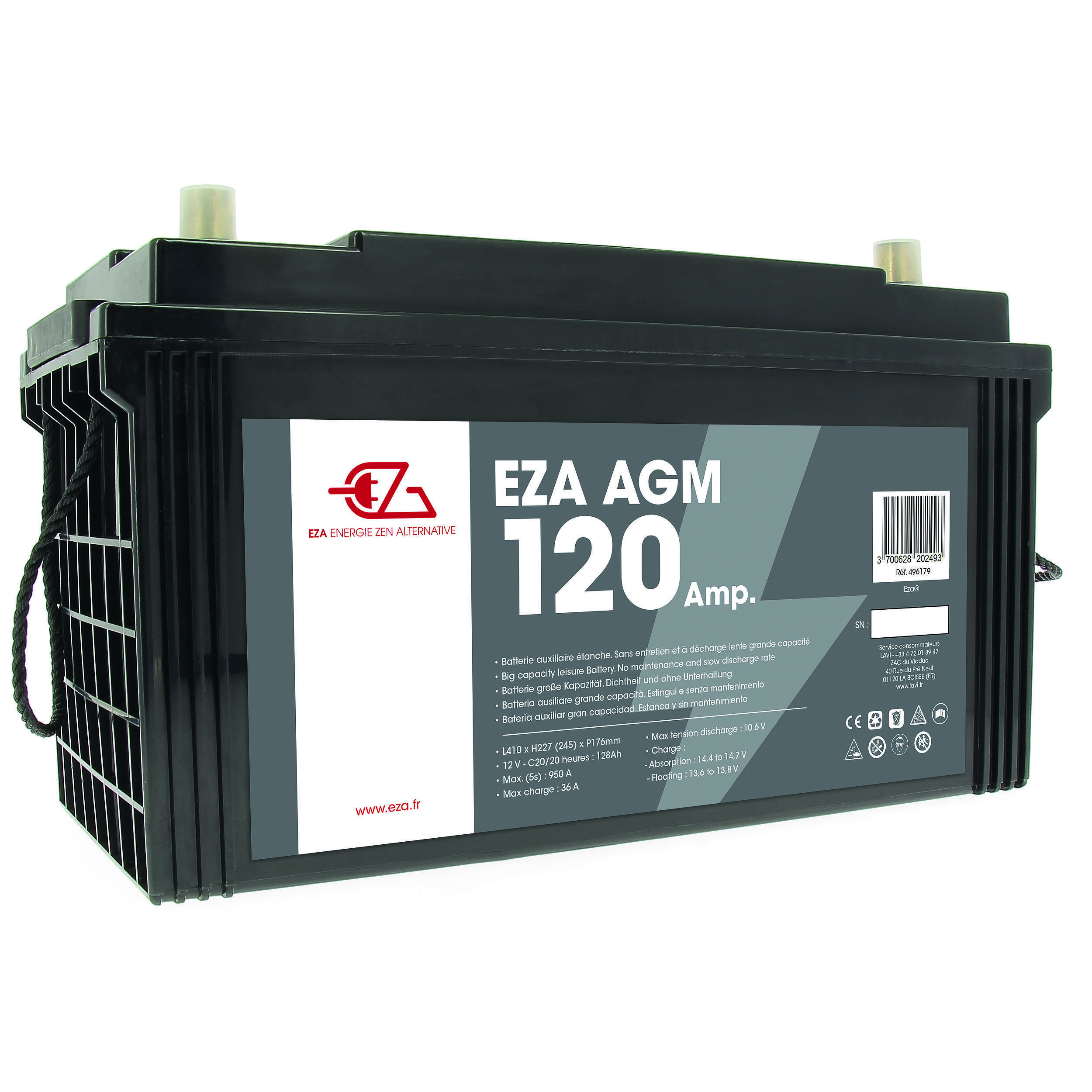 Batterie auxiliaire AGM : 120Ah