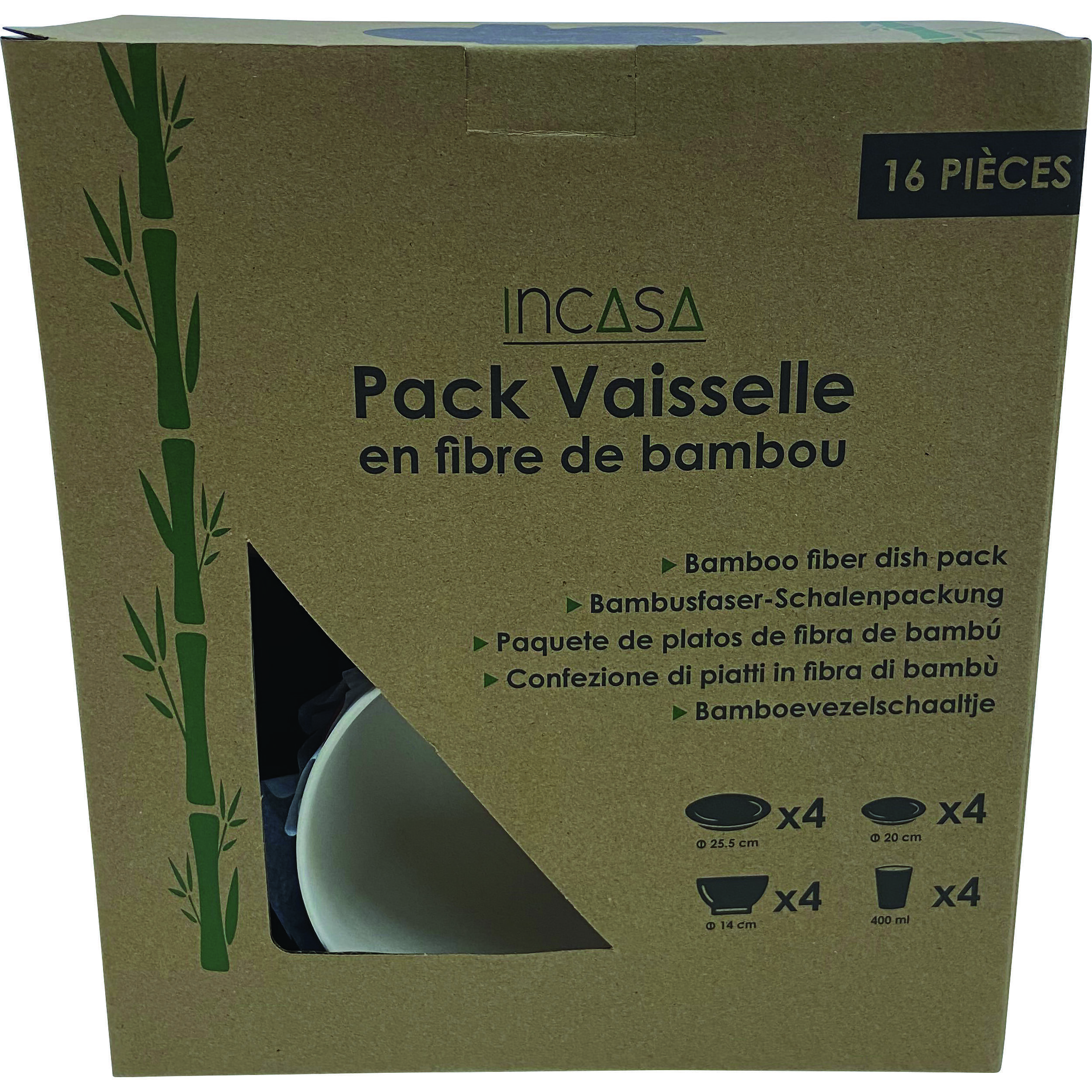 Ensemble de vaisselle en fibre de bambou - 16 pièces
