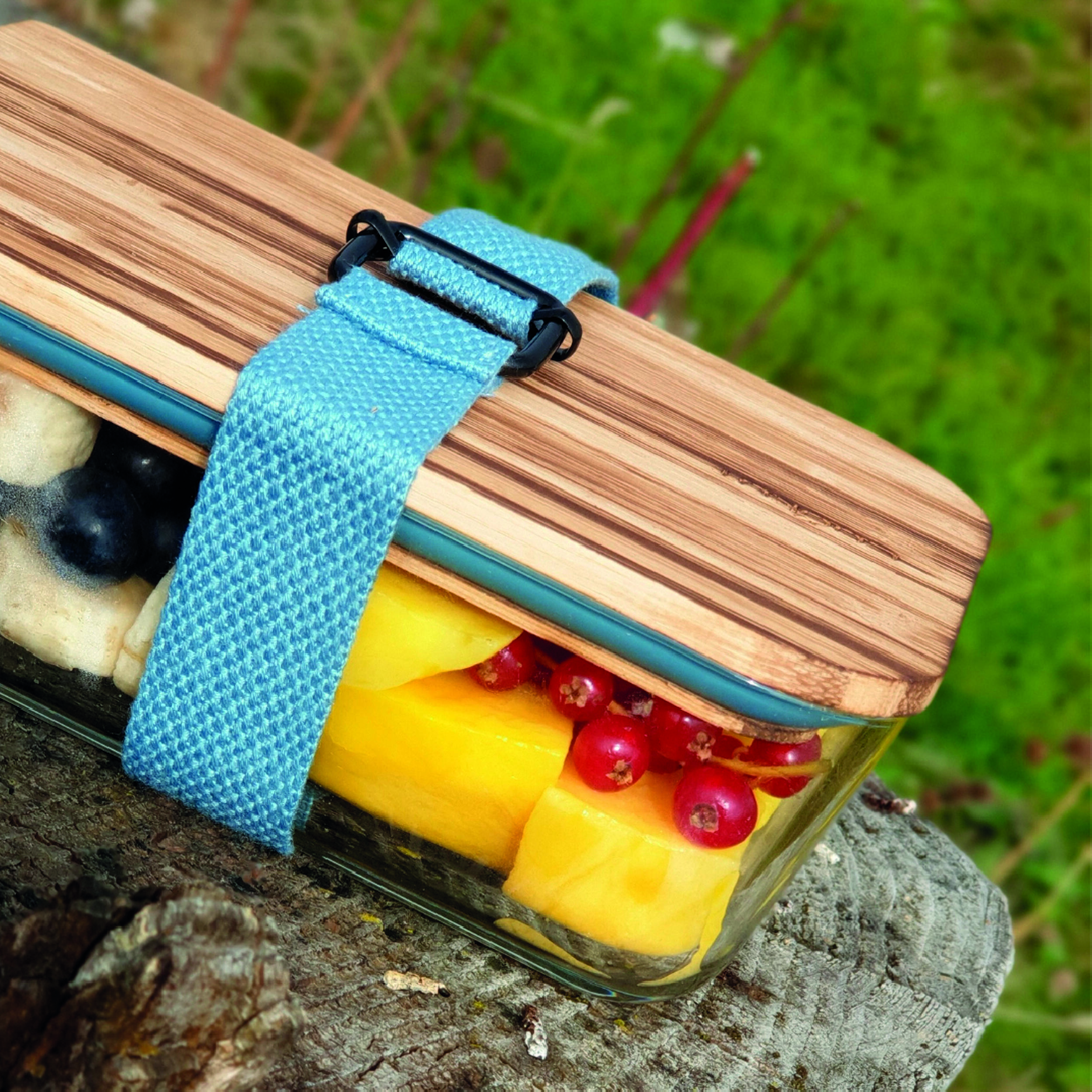 Lunch box en bambou et verre : - Coloris : Bleu