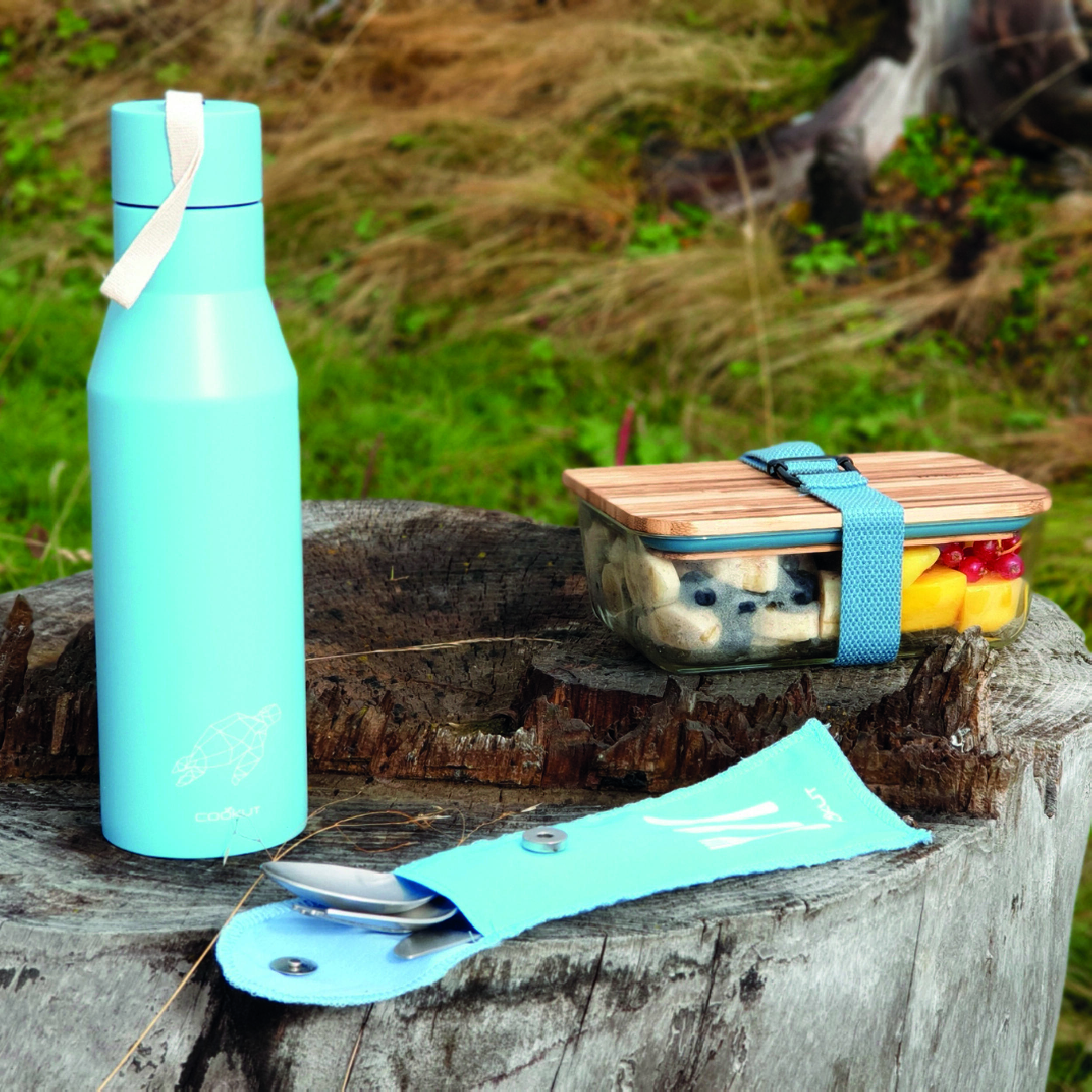 Lunch box en bambou et verre : - Coloris : Bleu