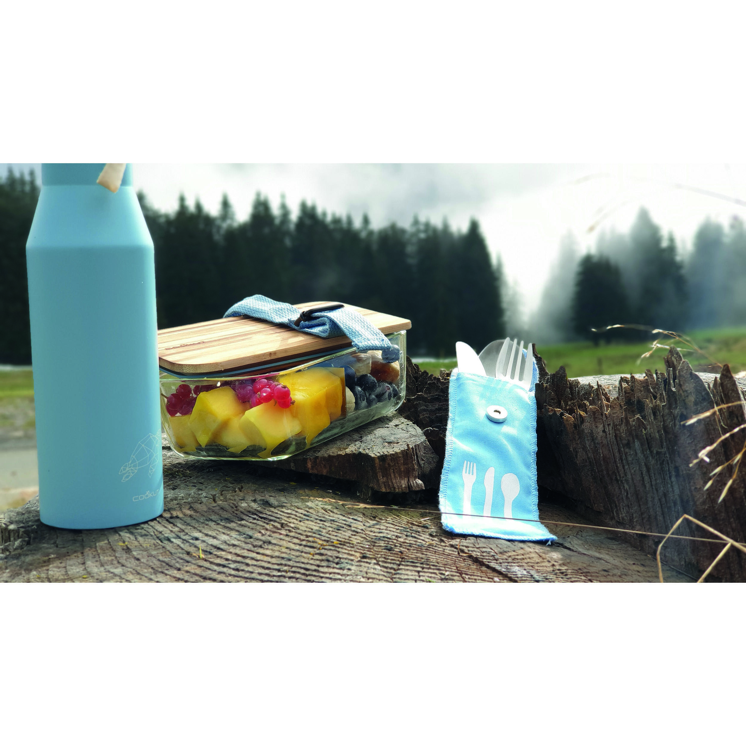 Lunch box en bambou et verre : - Coloris : Bleu