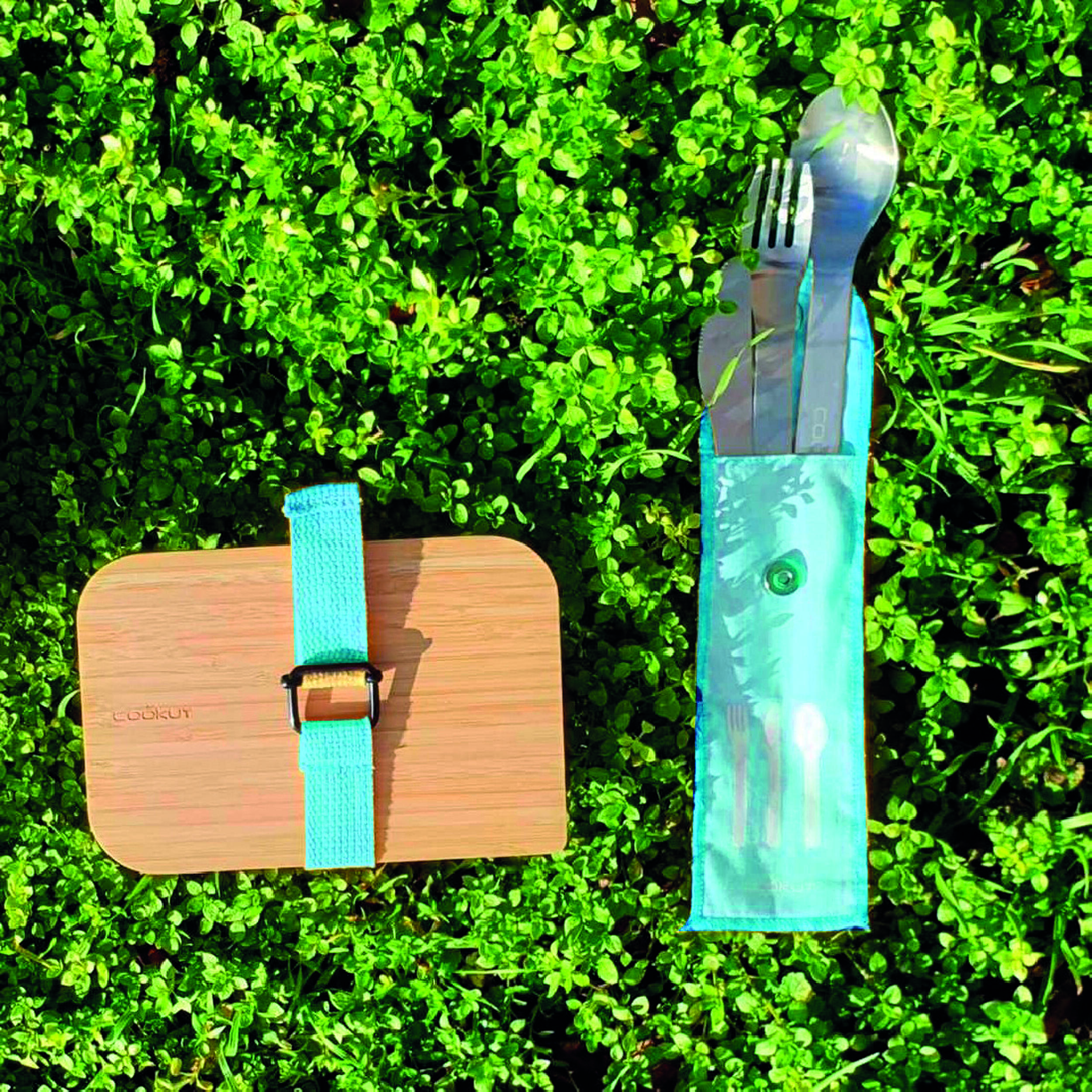 Lunch box en bambou et verre : - Coloris : Bleu