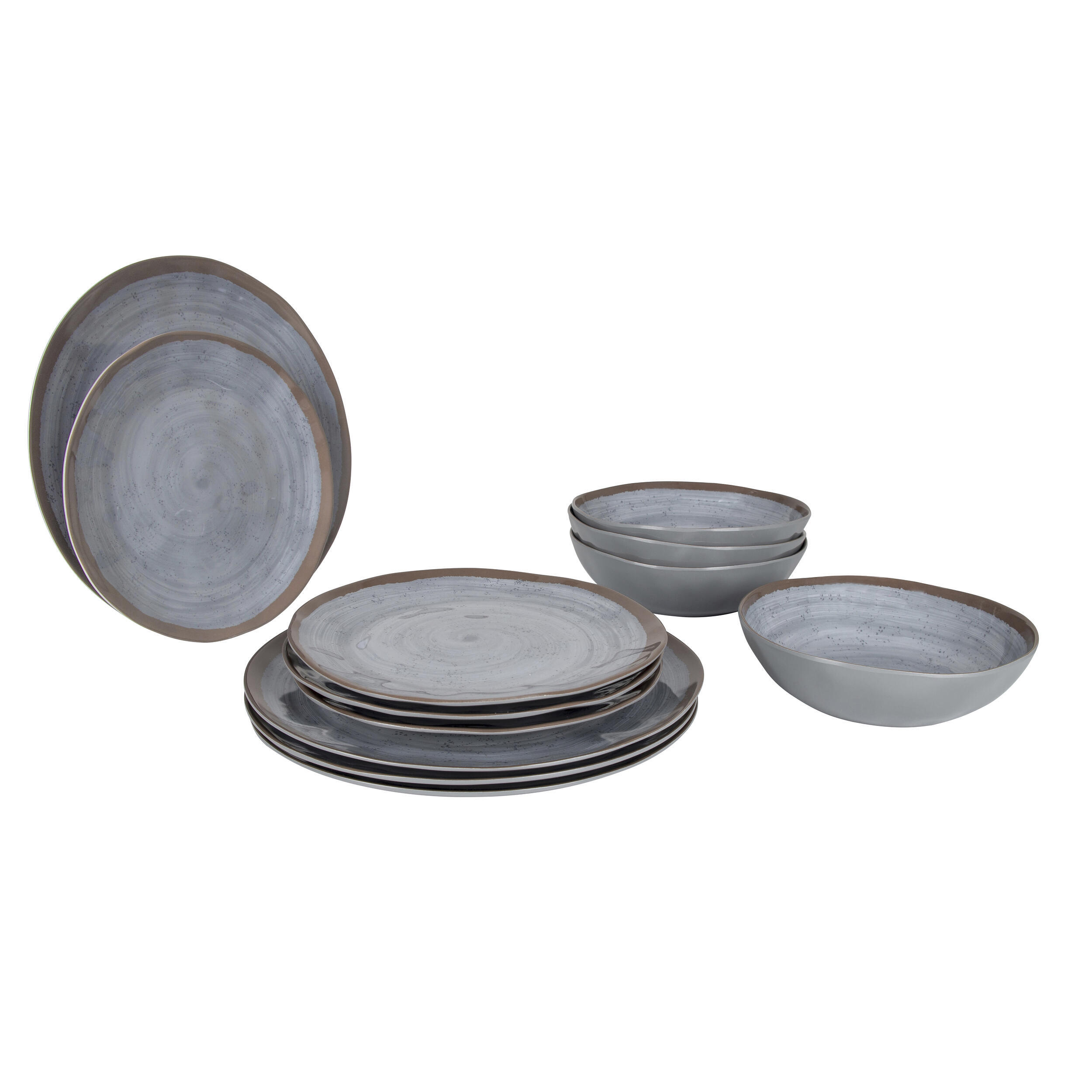 Pack de vaisselle en mélamine Halo Gris et Terra - 12 Pièces
