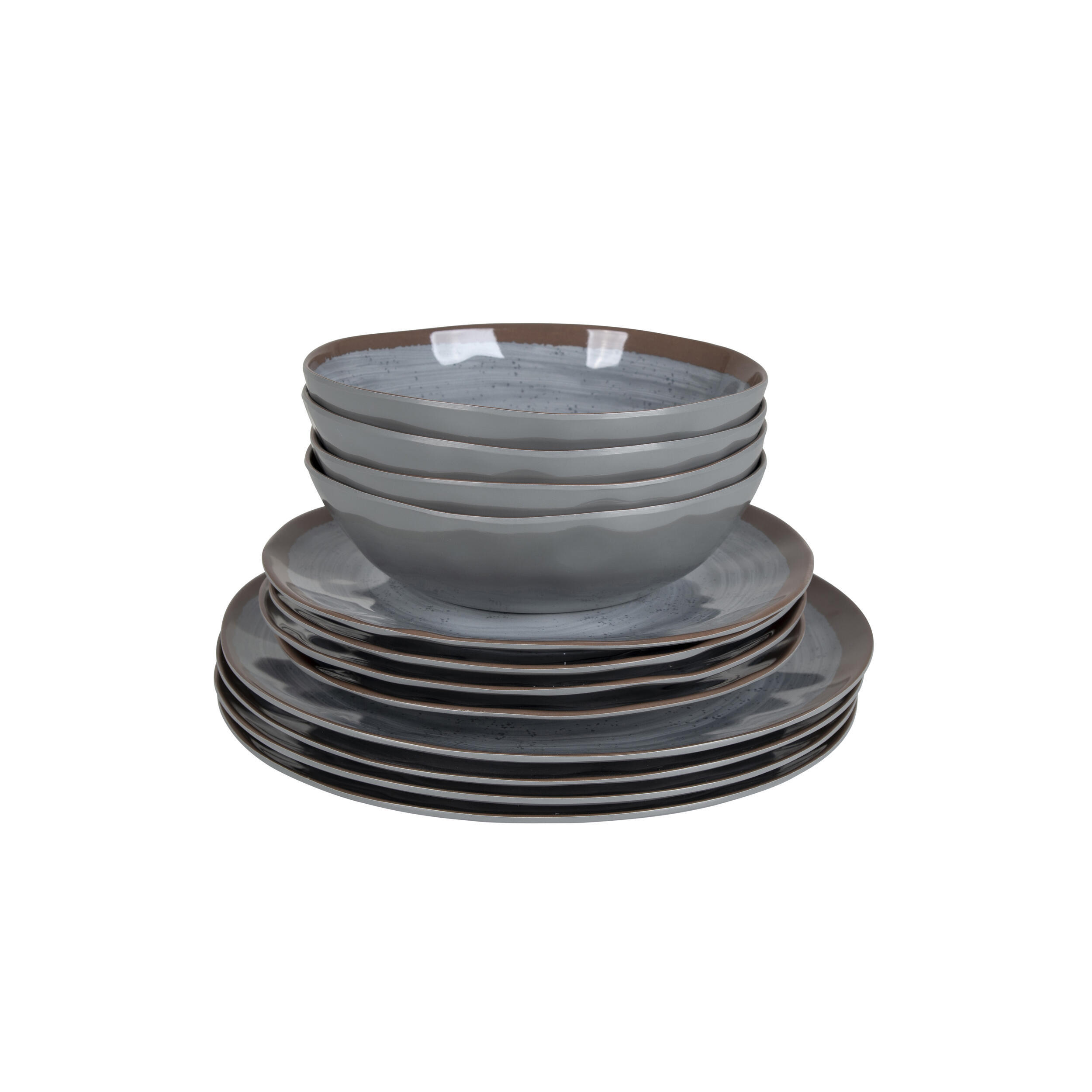 Pack de vaisselle en mélamine Halo Gris et Terra - 12 Pièces