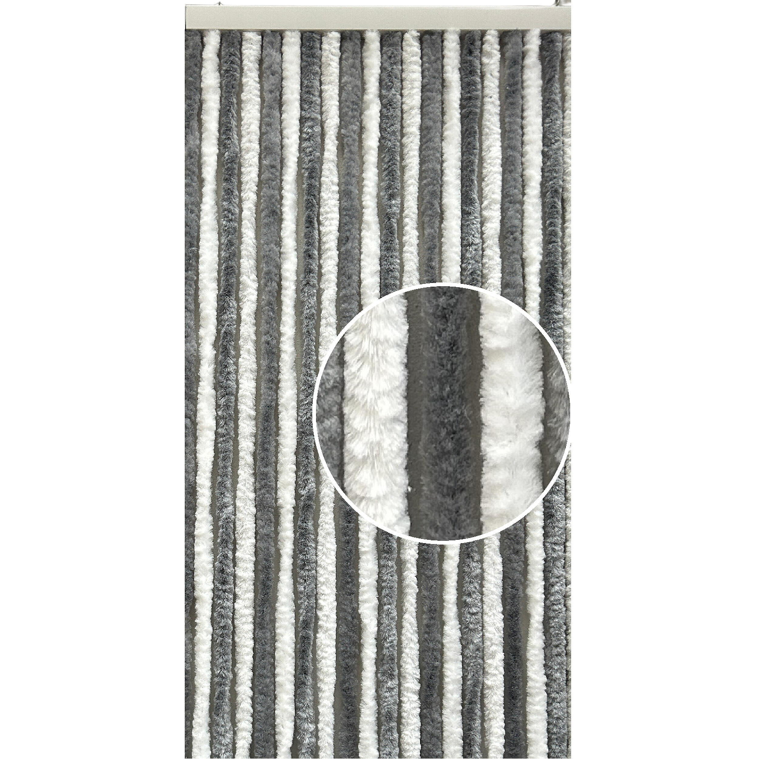 Rideau chenille pour porte camping-car : - Coloris : Blanc / Gris