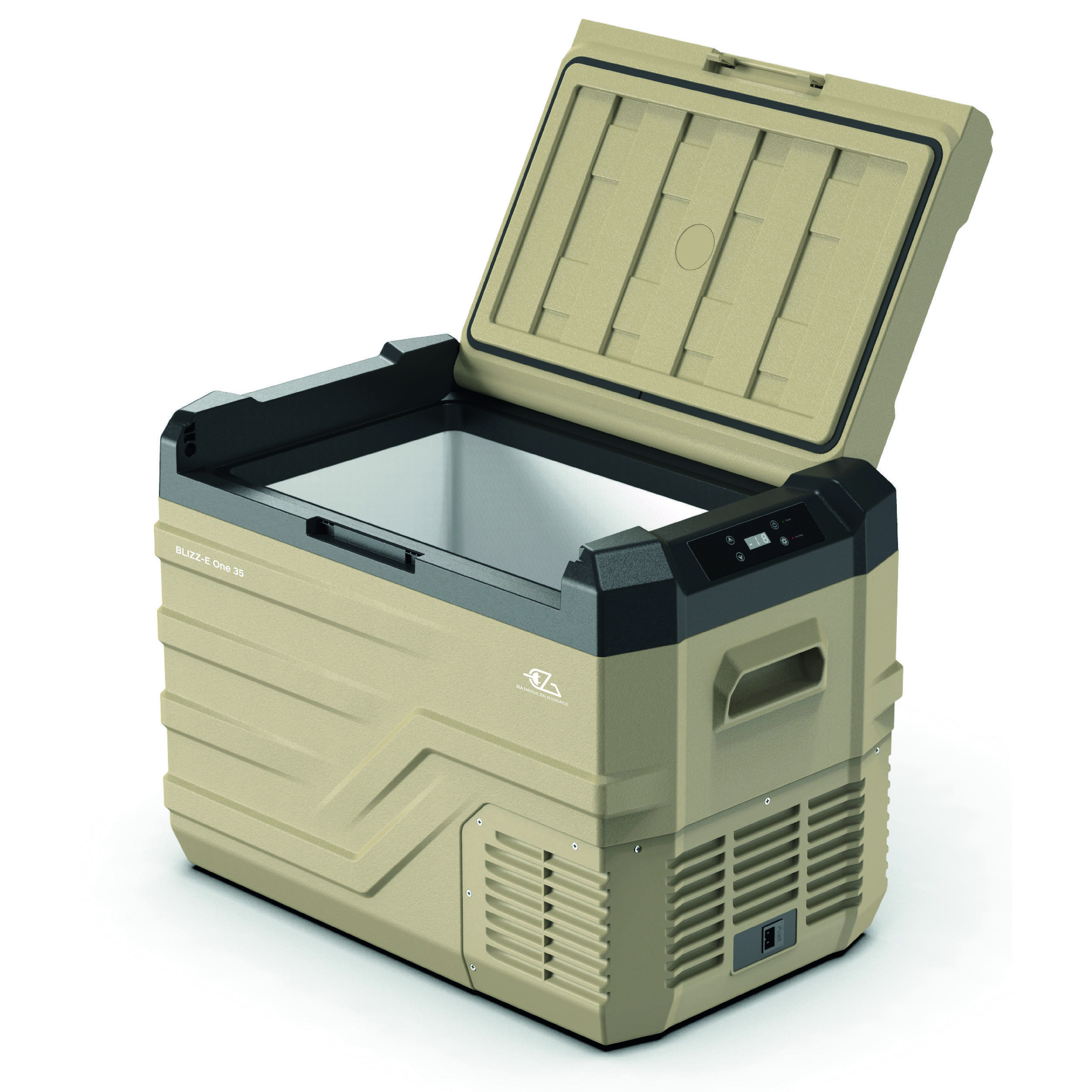 Glacière à compression BLIZZ-E ONE – 12V pour camping-car, van et caravane : - 35 litres beige / noire
