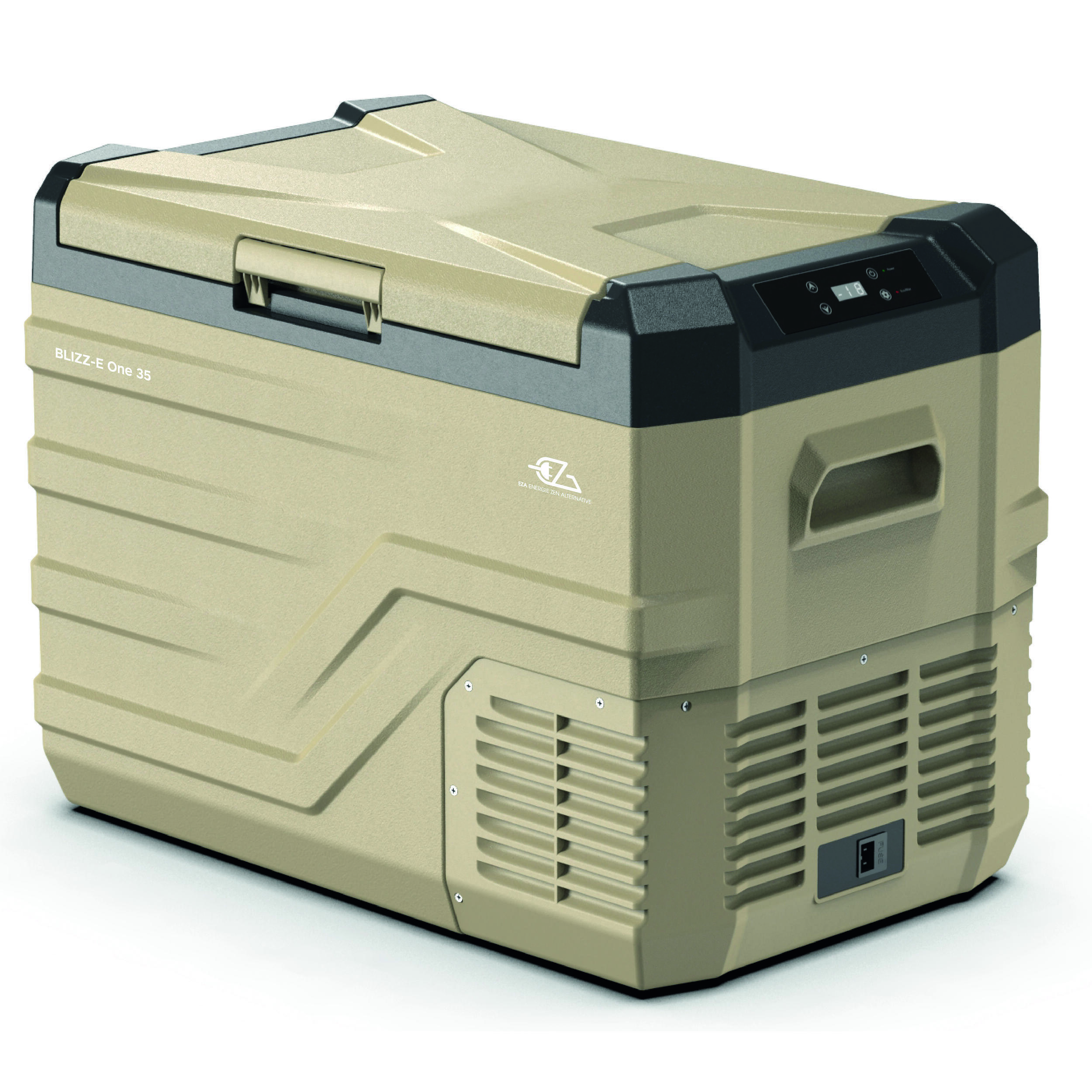 Glacière à compression BLIZZ-E ONE – 12V pour camping-car, van et caravane : - 27 litres beige / noire