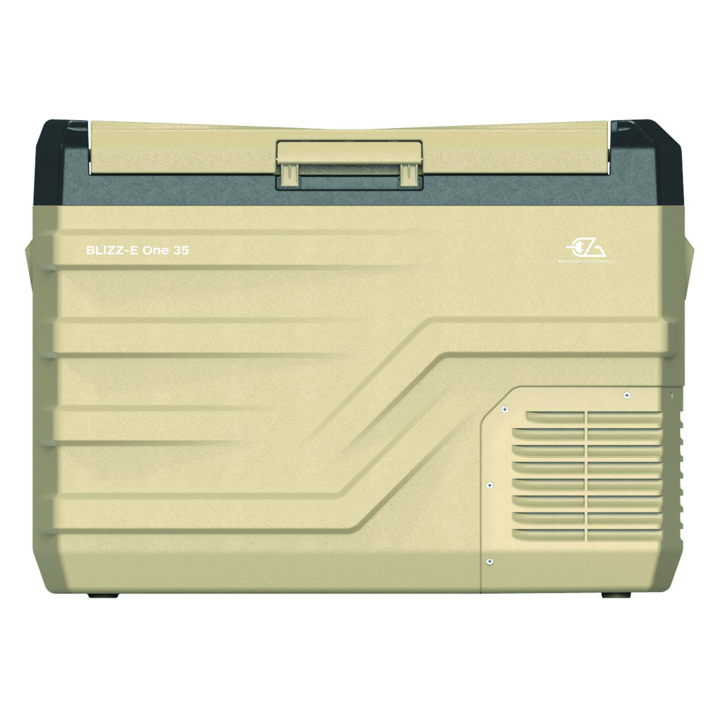 Glacière à compression BLIZZ-E ONE – 12V pour camping-car, van et caravane : - 27 litres beige / noire
