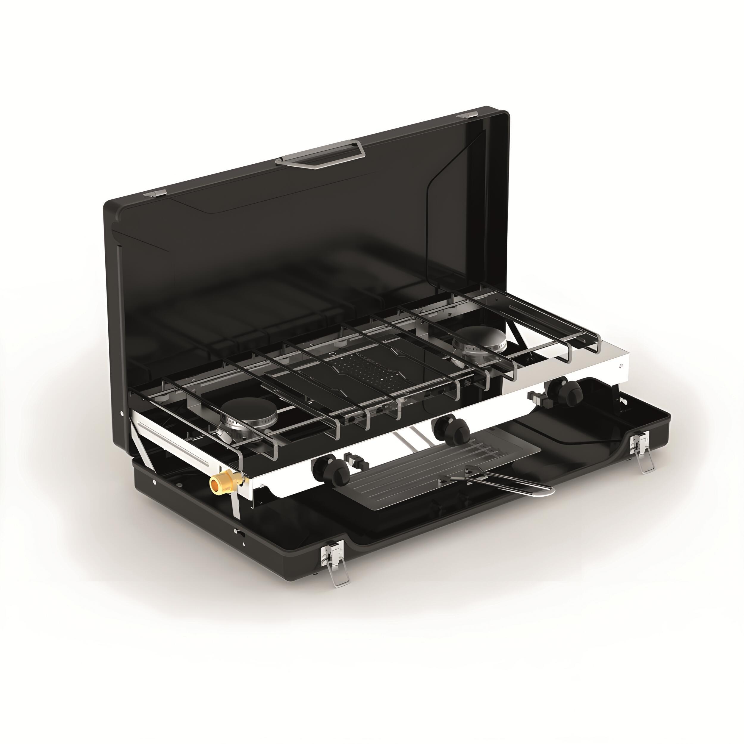 Réchaud à gaz 2 feux avec grill/toaster