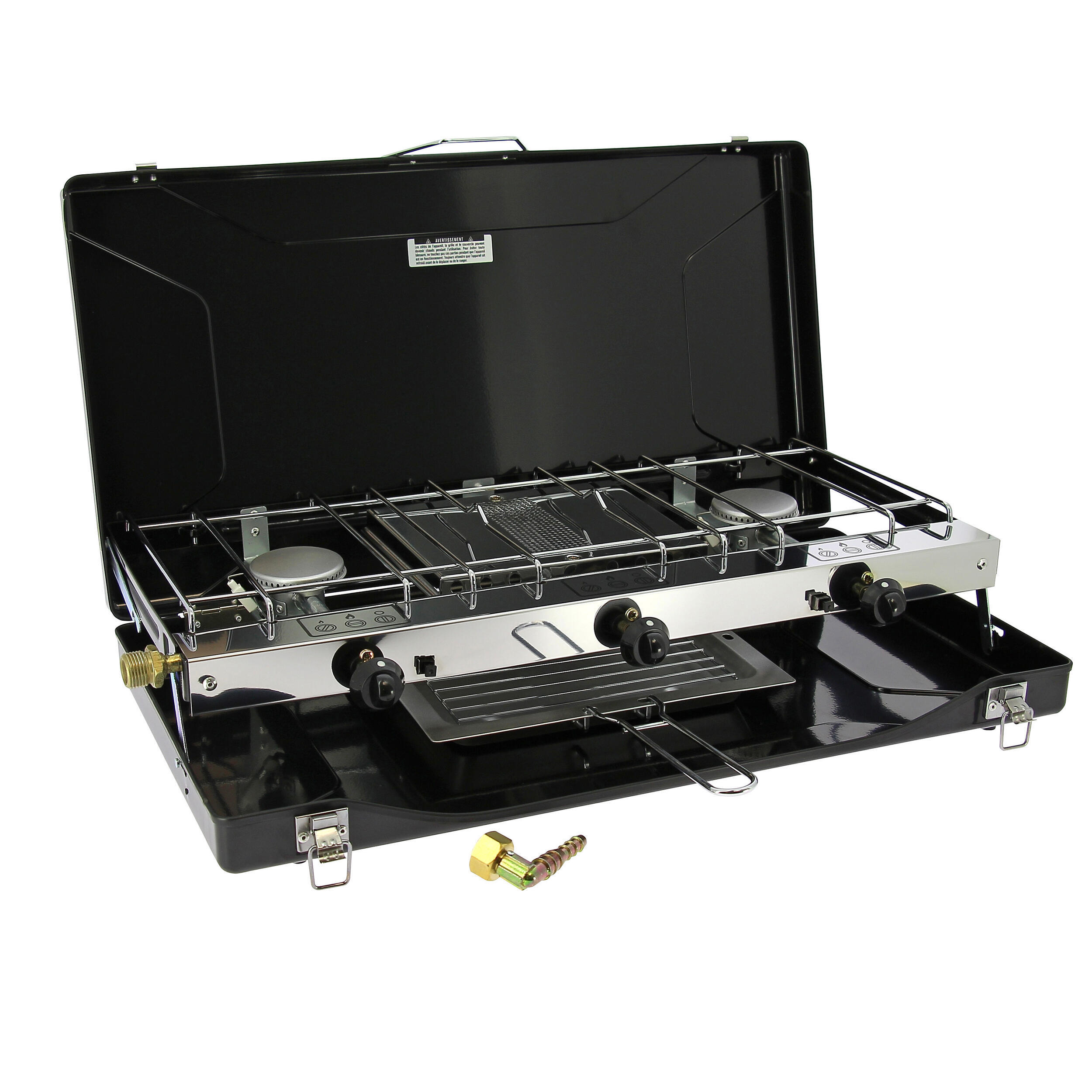 Réchaud à gaz 2 feux avec grill/toaster