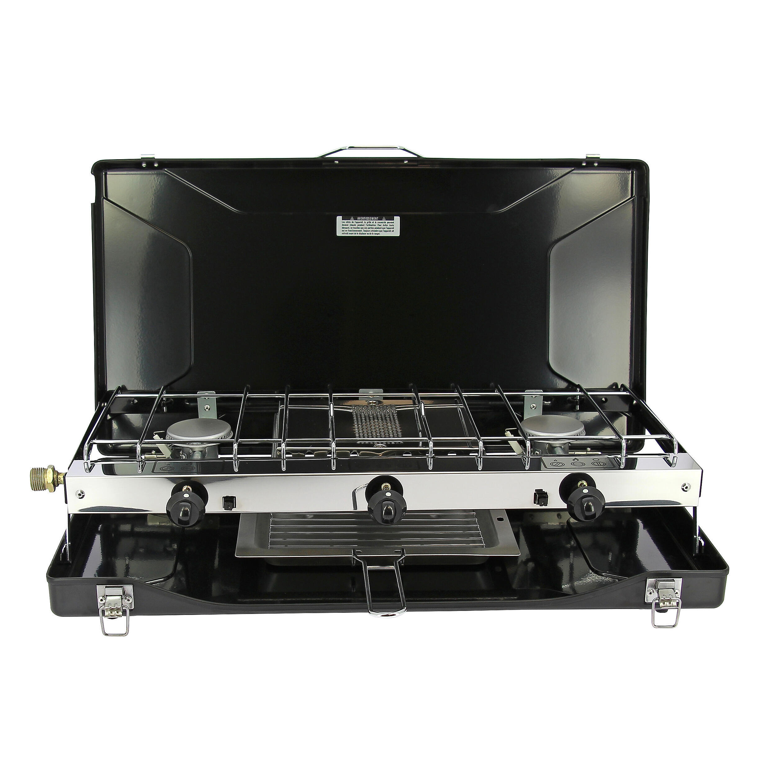 Réchaud à gaz 2 feux avec grill/toaster