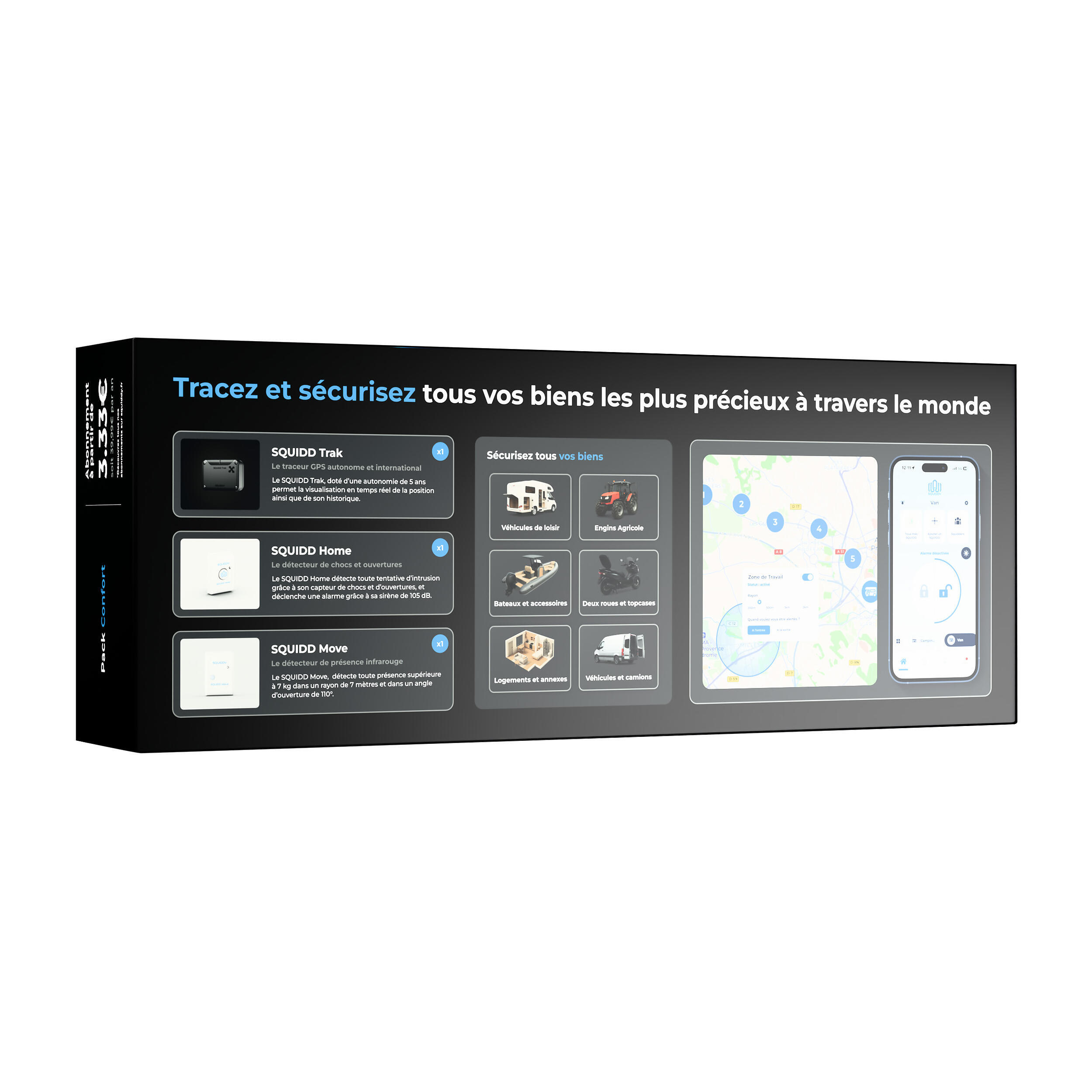 Pack alarme & traceur GPS Squiddy pour van et camping-car : Version confort